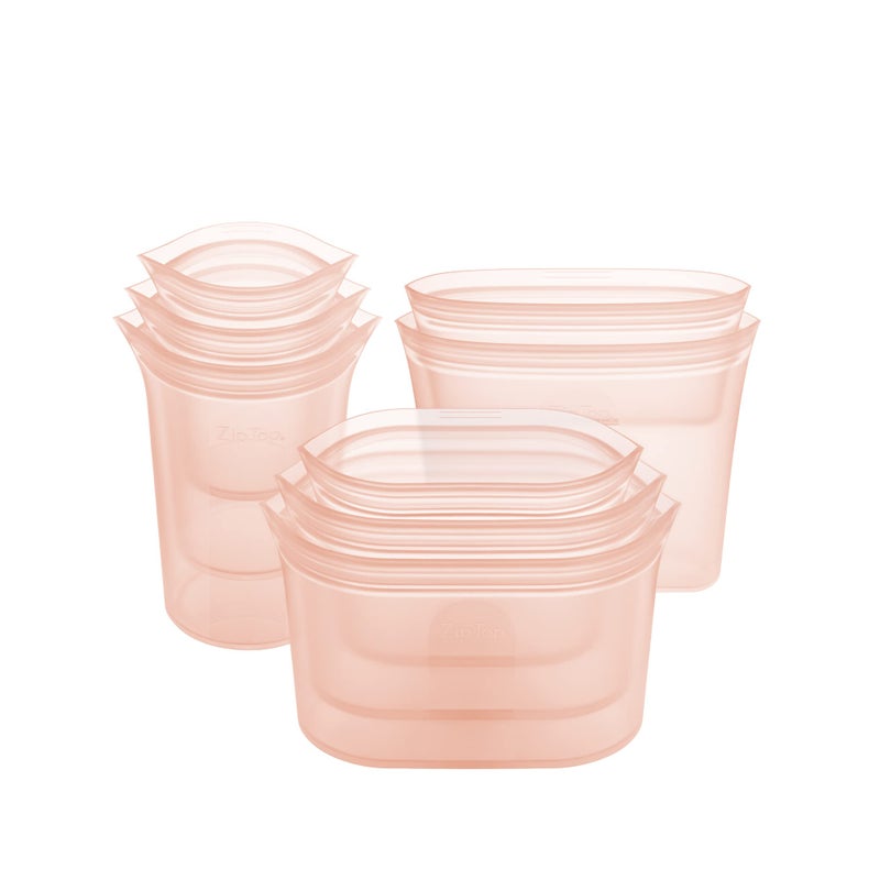 Zip Top Reusable Food Storage Bags | Full Set of 8 [Peach] | Silicone Meal Prep Container | Microwave, Dishwasher and Freezer Safe | Made in the USA - Image 1